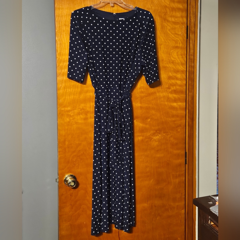 Anne Klein navy polka dot midi dress